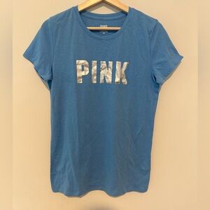 NWT VICTORIA'S SECRET PINK KNIT SHORT SLEEVE PERFECT T-SHIRT Light blue SMALL